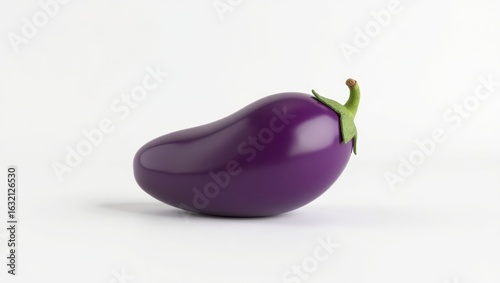 A glossy, deep purple eggplant against a white background.