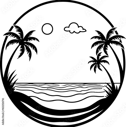 Tropical Escape: Sunset Beach Silhouette with Palm Trees