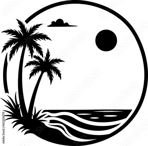 Tropical Escape: Sunset Beach Silhouette with Palm Trees