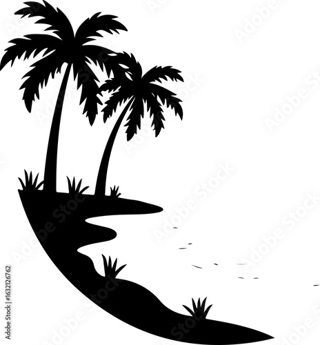 Tropical Escape: Sunset Beach Silhouette with Palm Trees