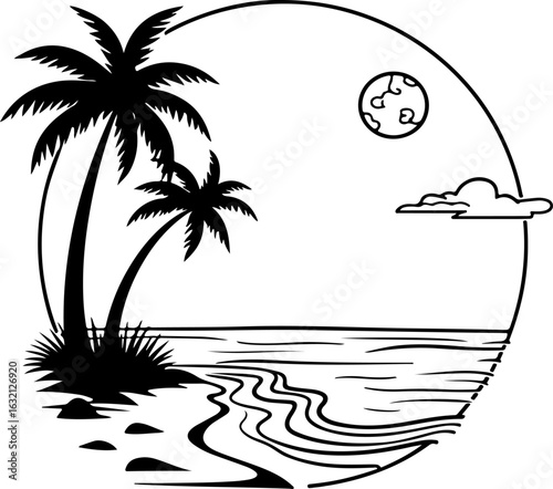 Tropical Escape: Sunset Beach Silhouette with Palm Trees