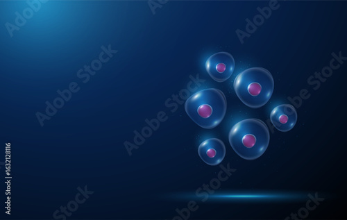 Stem cell cluster. Regenerative medicine, cell therapy, tissue engineering, personalized medicine, biomedical research, cell differentiation, transplantation, medical innovation concept.