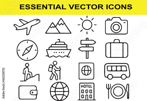Travel and Vacation Icons Collection airplane mountains