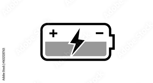 Illustration of a battery with a lightning bolt indicating charging and plus and minus symbols on top