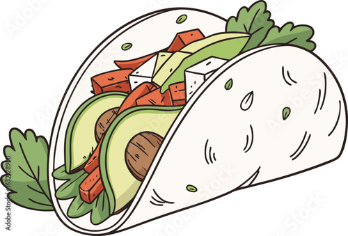 Realistic Tacos Food Illustration. Mexican Tacos Design Collection. Tasty Taco Meal Design. Delicious Street Tacos Art. Fresh Taco Shell Illustration. Colorful Mexican Taco Art