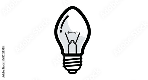 Illustration of a lightbulb with a filament and screw base on a white background simple and clean design