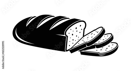 Illustration of a loaf of bread with three slices cut off in a black and white color scheme