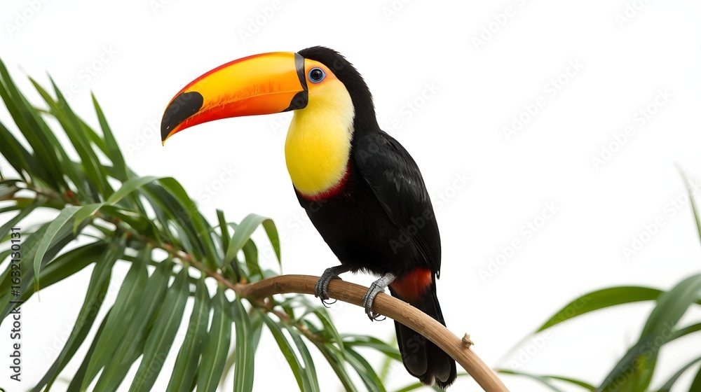 Obraz premium Colorful Toucan on White Background – Exotic Bird Isolated Stock Image