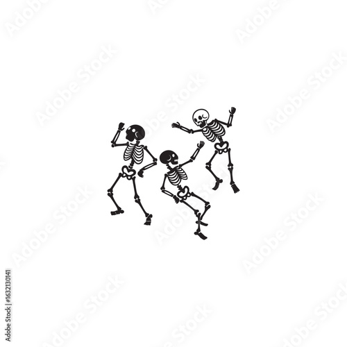 Bold black silhouette vector of a Skeleton Dance scene, black vector of skeleton dance