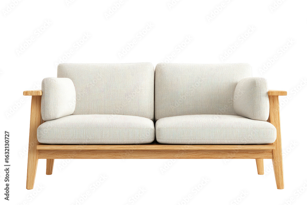 Fototapeta premium Light beige couch with wooden frame