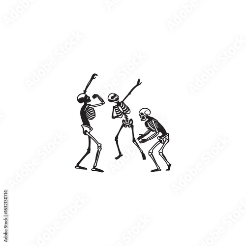 Bold black silhouette vector of a Skeleton Dance scene, black vector of skeleton dance