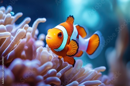 Clownfish hiding in sea anemone tentacles