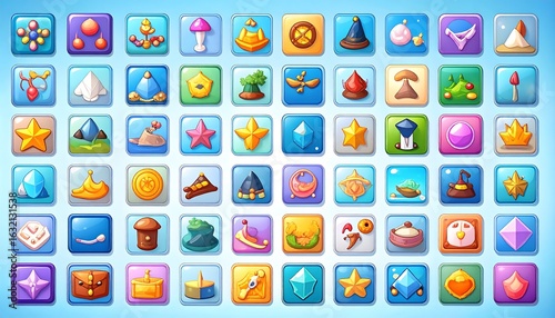 Wallpaper Mural Colorful Game Icons Collection: Bright and Engaging Visual Assets for Mobile Games Torontodigital.ca
