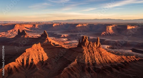 Majestic Canyonlands Sunrise Illuminating Red Rock Formations in Utahs Desert Landscape.