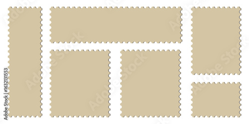 Postage stamp frame collection. Blank empty postage postmarks shapes border collection