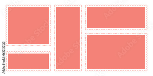 Post stamp. Blank frames of postage stamps. Empty postal shapes border set. For for envelopes, postcards or letter retro style paper. Postage stamp frames vector illustration.