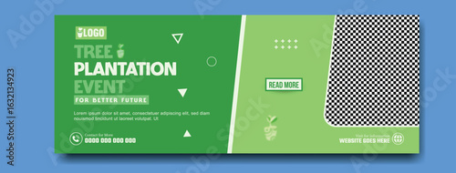 Tree plantation event poster with greenery and planting details