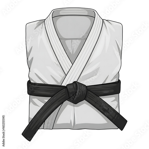 White martial arts uniform with black belt isolated on a transparent background image