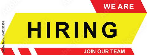modern, we are hiring, banner design in yellow and red with bold text