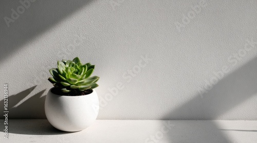 Minimalist Succulent Plant in White Pot Against Soft Gray Background
