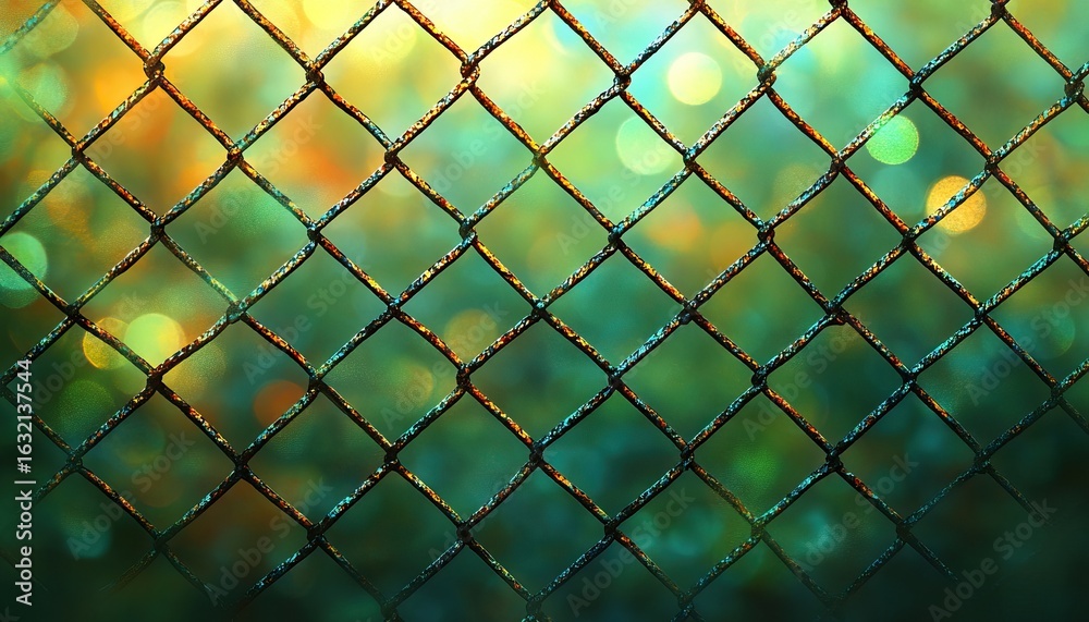 Fototapeta premium Rusty Chain Link Fence Against A Blurred Background