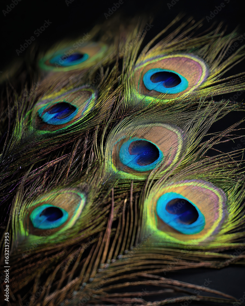 Obraz premium Peacock Feathers Vibrant Colors Studio Lighting Detail