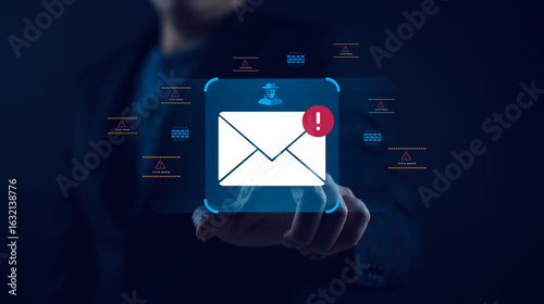Bild auf Leinwand warning email icons cybersecurity alert, scam message A hand reaching digital al