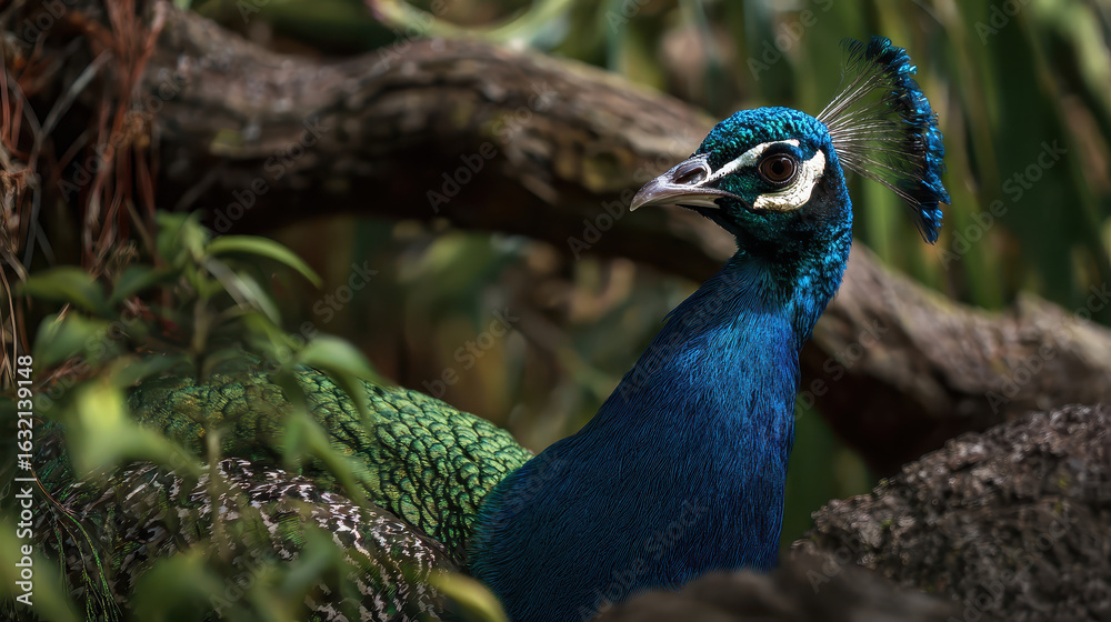 Obraz premium Peacock Jungle Setting Natural Light Depth of Field