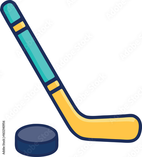 Hockey Stick with Puck, Ice Hockey Equipment Sports Icon Vector Illustration Isolated on White