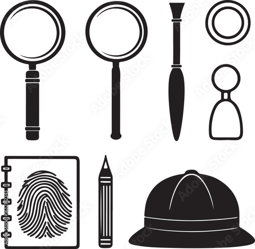 Crime investigation and detective icons