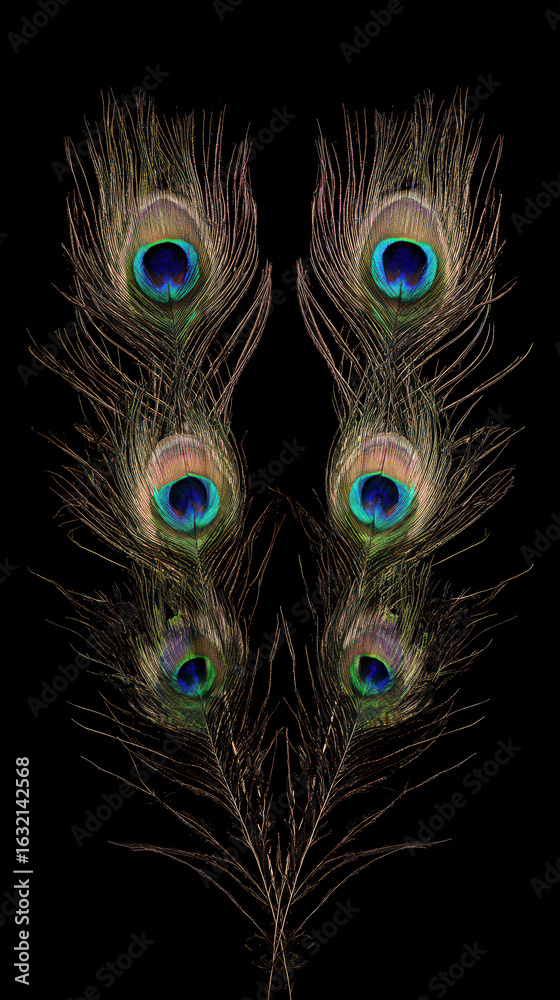 Obraz premium Peacock Tail Feathers Arranged Symmetrically