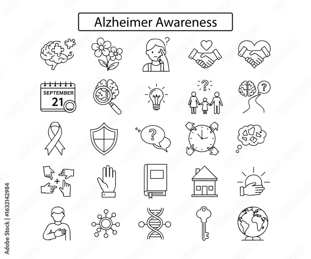 Fototapeta premium Alzheimer's awareness Icons: Black & Line Art Graphics
