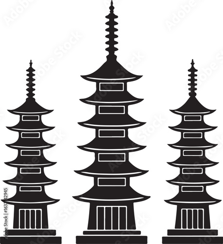 Japanese Pagoda Silhouettes Illustration