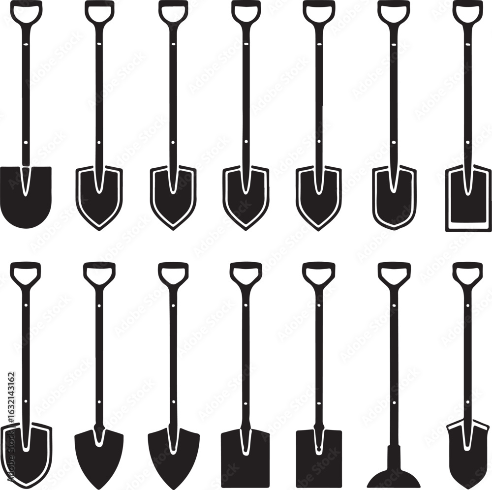 Naklejka premium Collection of Shovel and Spade Silhouettes