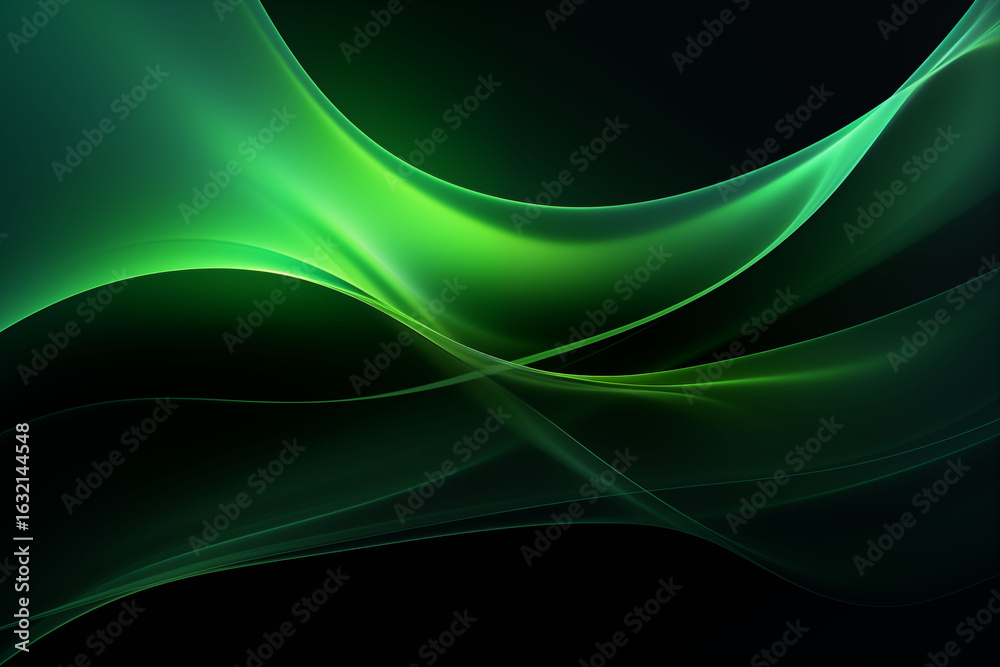 Naklejka premium Abstract green glowing background with dark shapes and black rough texture.