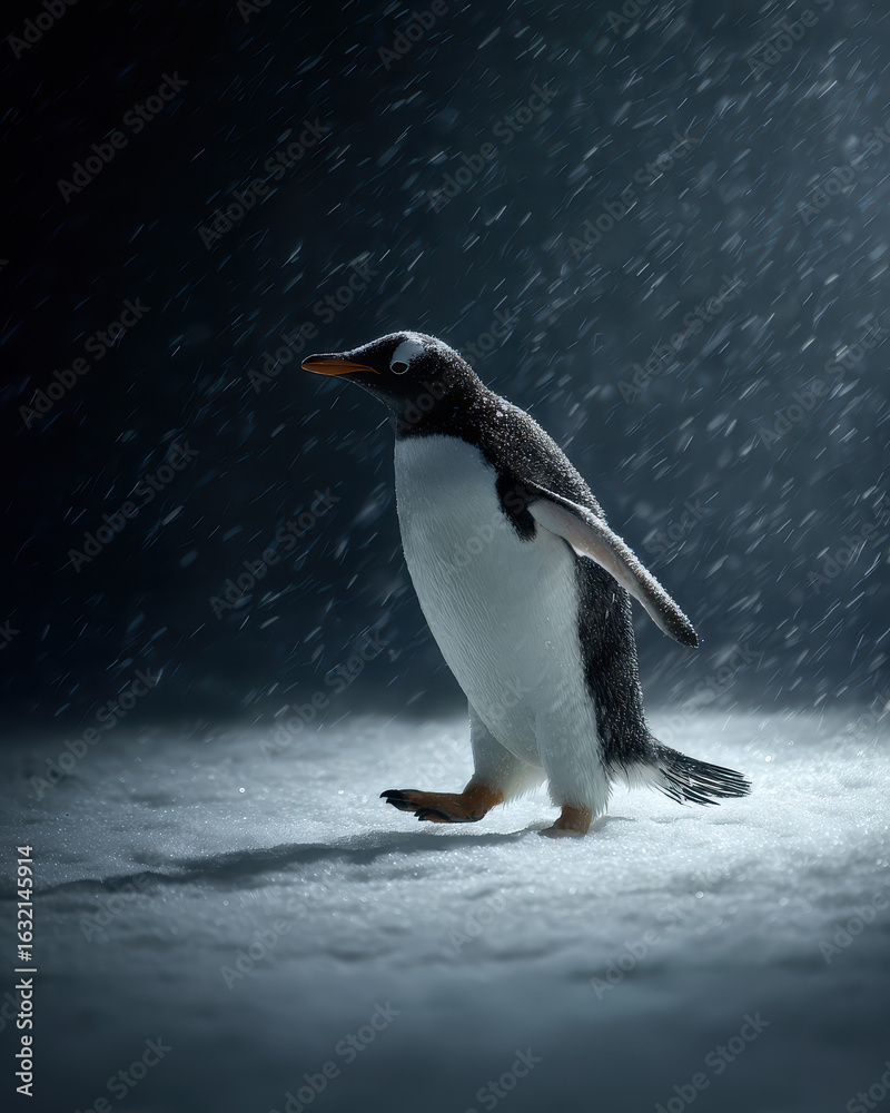 Fototapeta premium Penguin Snow Storm Dramatic Light