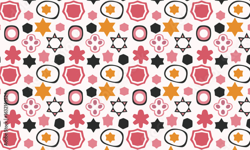 Modern Judaica Seamless Pattern with Hand-Drawn Jewish Symbols