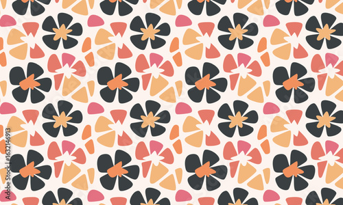 Retro 70s Abstract Floral and Terrazzo Mosaic Seamless Pattern