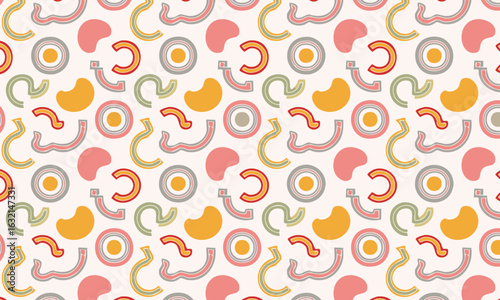 Playful Abstract Doodle Seamless Pattern in a Retro Memphis Style