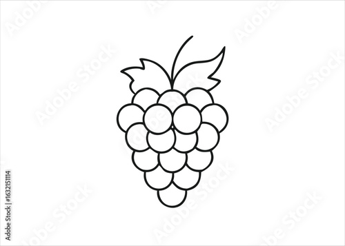 Artistic depiction of a cluster of ripe grapes rendered in a simple black line art sketch style isolated on white background