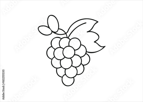Elegant stylized grape cluster line art sketch featuring a single fruit bunch in black ink isolated on white background
