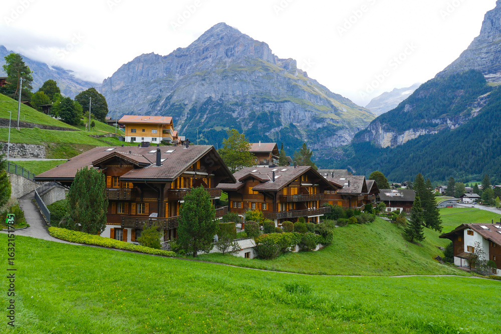 Obraz premium View of Grindelwald village in Switzerland.
