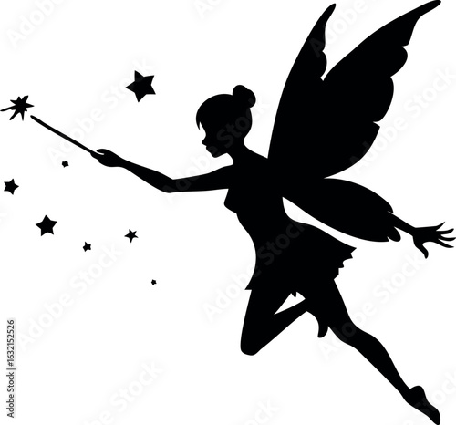 Whimsical fairy silhouette with ornate wings
