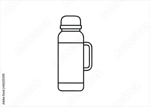 Minimalist outline thermos bottle icon set for outdoor adventures and travel gear design elements isolated on white background