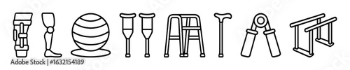 Healthcare Rehabilitation Vector Outline Icon Set Bundle