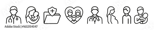 Pregnancy Healthcare Vector Outline Medical Icon Set
