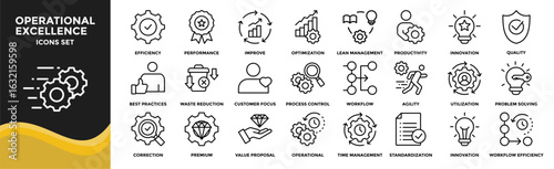 Operational Excellence icon collection set. Containing design Efficiency, Performance, Continuous Improve, Process Optimization, Lean Management