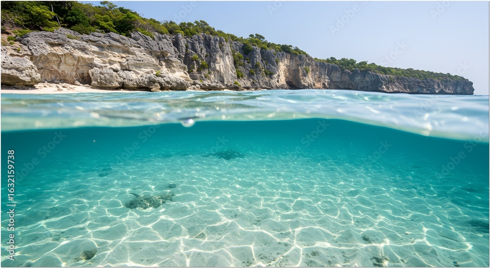 Fototapeta premium Split Shot Underwater View of Weekuri Lagoon Sumba Indonesia