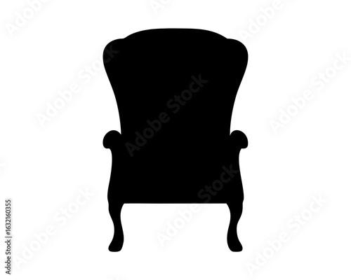 Elegant high back armchair silhouette isolated on white background for interiors