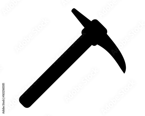 Black silhouette of a pickaxe tool on a white background, mining concept
